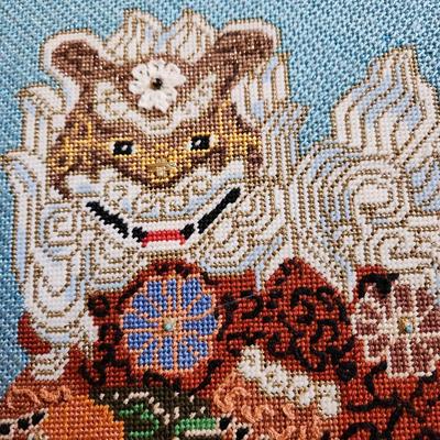 Pair Handmade Needlepoint Foo Dog 22x25