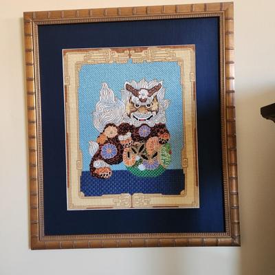 Pair Handmade Needlepoint Foo Dog 22x25