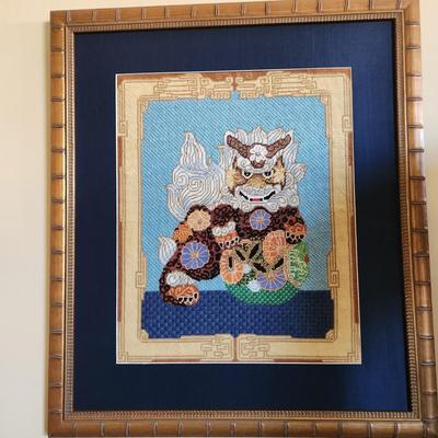Pair Handmade Needlepoint Foo Dog 22x25