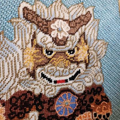 Pair Handmade Needlepoint Foo Dog 22x25