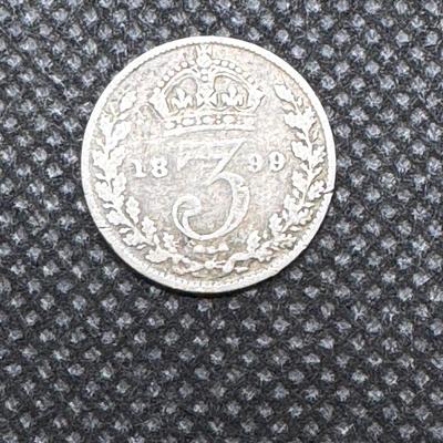 UK GREAT BRITAIN 1899 QUEEN VICTORIA RARE 3 PENCE SILVER COIN