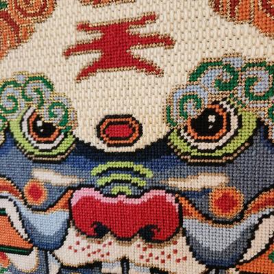 Large Framed Handmade Needlepoint Foo Dog 19x19