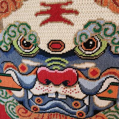 Large Framed Handmade Needlepoint Foo Dog 19x19