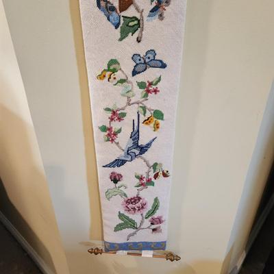 Handmade Needlepoint Flowers Birds Wall Hanging