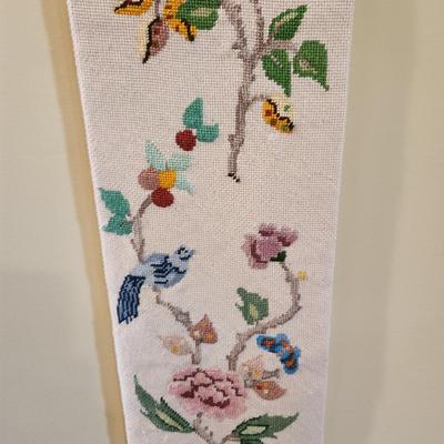 Handmade Needlepoint Flowers Birds Wall Hanging