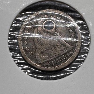 1853 Seated Liberty Silver Dime 10 Cent Piece