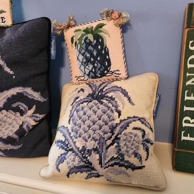 Large Pineapple Lot , Pillows, Coasters, Stick matches holder, Wall Art, Brick, Trash Can, Bowl
