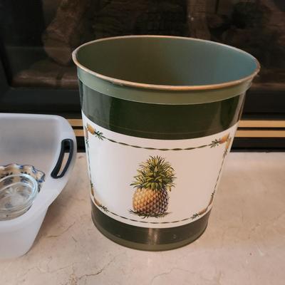 Large Pineapple Lot , Pillows, Coasters, Stick matches holder, Wall Art, Brick, Trash Can, Bowl