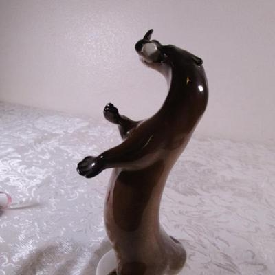 Lomonosov Imperial Porcelain otter standing with fish figurine