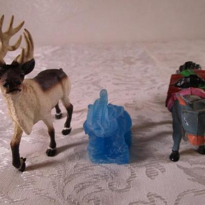 WS Reindeer, Donkey with a load, and Elephant figurines