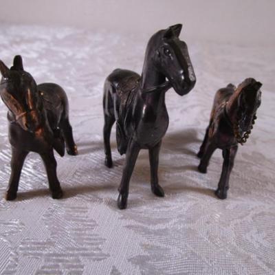 3 bronze horse figurines