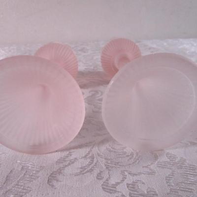 Pair of pale pink tulip candle holders