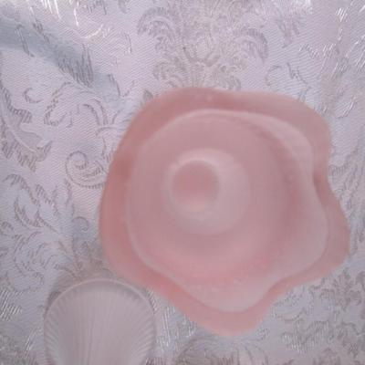 Pair of pale pink tulip candle holders