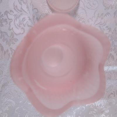 Pair of pale pink tulip candle holders