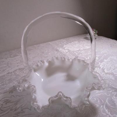 Vintage Fenton white milk glass basket