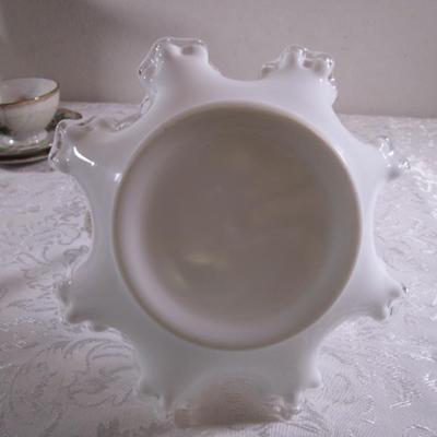 Vintage Fenton white milk glass basket