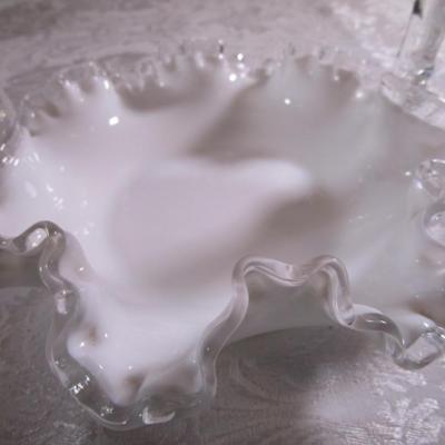 Vintage Fenton white milk glass basket