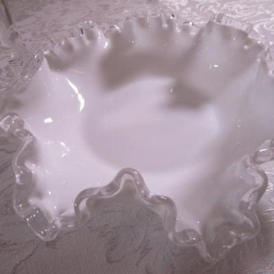 Vintage Fenton white milk glass basket