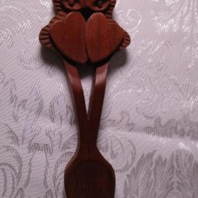 Hand-carved wood Welsh decorative spoon