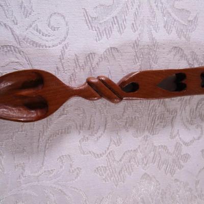 Hand-carved wood Welsh decorative spoon