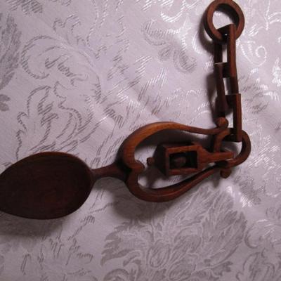 Hand-carved wood Welsh decorative spoon