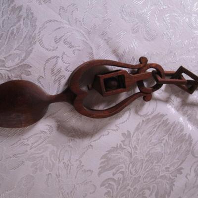 Hand-carved wood Welsh decorative spoon