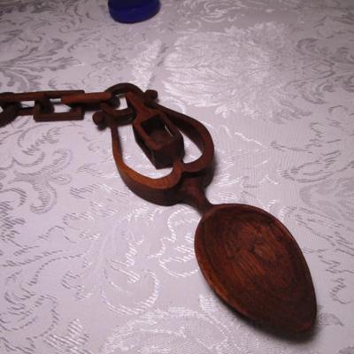 Hand-carved wood Welsh decorative spoon