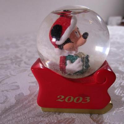 Sale Photo Thumbnail #365: Polar Kins - "A Hug'll Help" from 1996 - 2-1/4"wide x 1-3/4" tall, Mickey Mouse snow globe from 2003 especially for J. C. Penney's 2-1/2" tall x 1-3/4 long x 1-1/2" wide