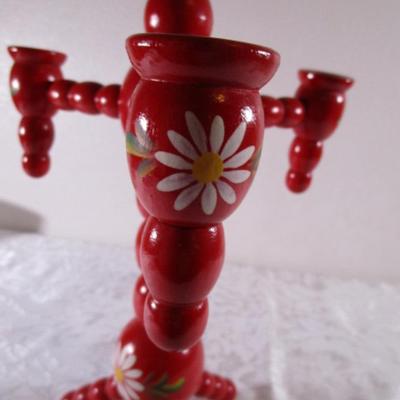 Vintage Swedish wooden ball candleabra candle holder