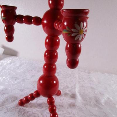 Vintage Swedish wooden ball candleabra candle holder