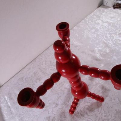 Vintage Swedish wooden ball candleabra candle holder
