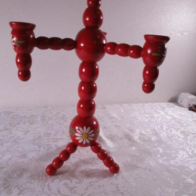Vintage Swedish wooden ball candleabra candle holder