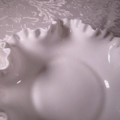 White milk glass ruffled dish