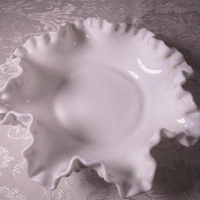 White milk glass ruffled dish