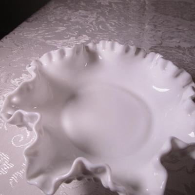 White milk glass ruffled dish