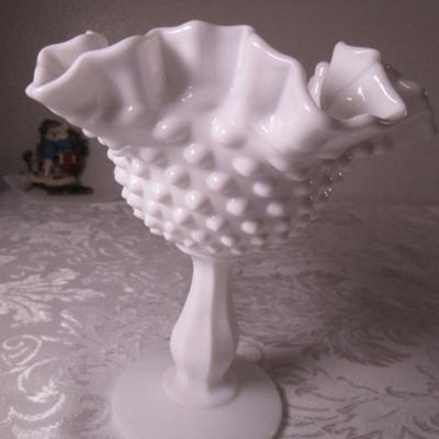 Vintage Hobnail milk glass compote