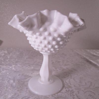 Vintage Hobnail milk glass compote