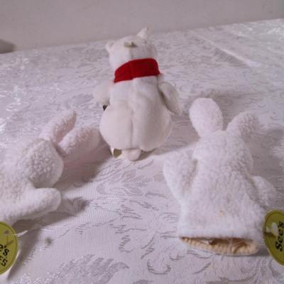 Coca-Cola polar bear, 2 See's candy bunny finger puppets