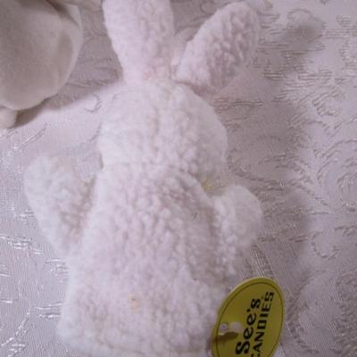 Coca-Cola polar bear, 2 See's candy bunny finger puppets