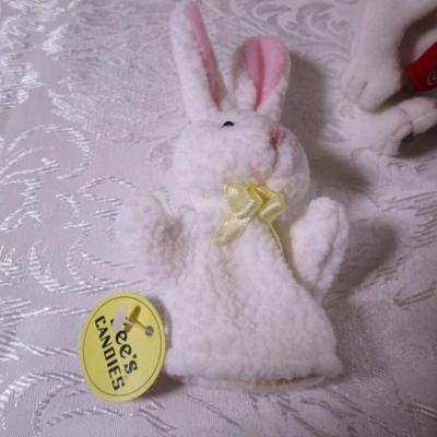 Coca-Cola polar bear, 2 See's candy bunny finger puppets