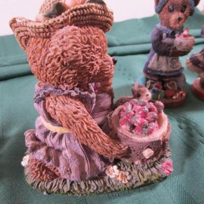 Sale Photo Thumbnail #592: Christmas bear is 2-1/2" tall; school bear is 5-1/2" tall; bear with berries 6" tall; Birthday cake bear  is 5" tall