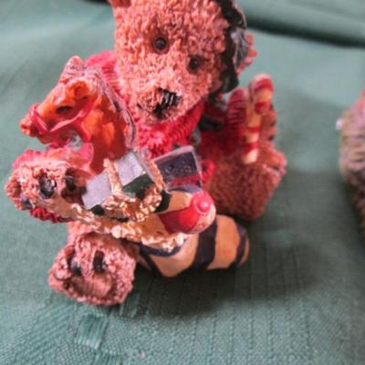 Sale Photo Thumbnail #590: Christmas bear is 2-1/2" tall; school bear is 5-1/2" tall; bear with berries 6" tall; Birthday cake bear  is 5" tall