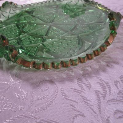 Vintage Green cut glass plate with gold trim