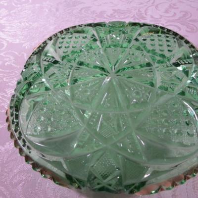 Vintage Green cut glass plate with gold trim