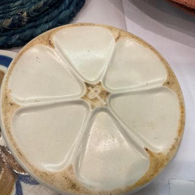K1045 Lot of Mid Century Trivets, Placemats, Pottery Bowls and more