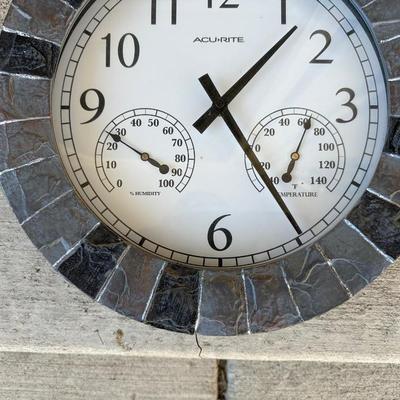 FAUX SLATE OUTDOOR CLOCK WITH THERMOMETER AND HUMIDITY