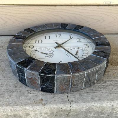 FAUX SLATE OUTDOOR CLOCK WITH THERMOMETER AND HUMIDITY
