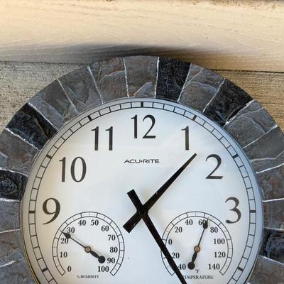FAUX SLATE OUTDOOR CLOCK WITH THERMOMETER AND HUMIDITY