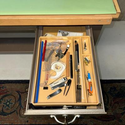 DRAFTING TABLE AND CHAIR WITH LOCKING DRAWERS & EXTRAS