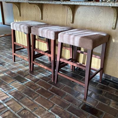 K1057 Set of 3 Upholstered Mahogany Backless Stools